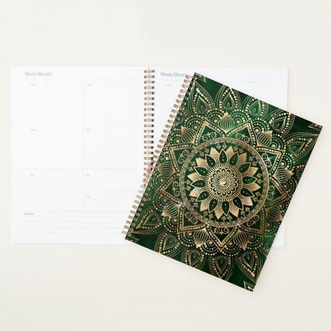 Agenda Elegante Green Dourado Mandala (Exibição)