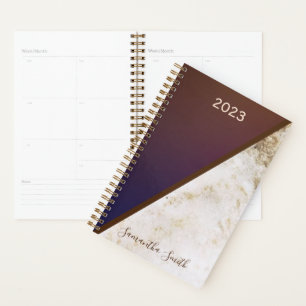 Agenda Elegante Magenta Burgundy Dourada Raposa Marmoriza