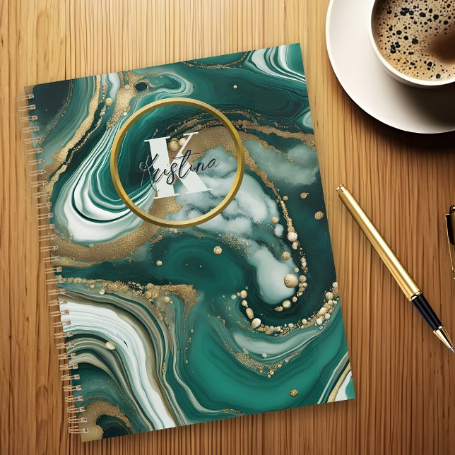 Agenda Elegante Marble Verde Esmeralda com Palavras Doura (Criador carregado)