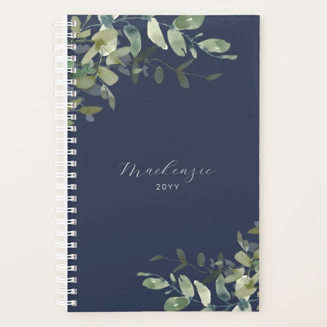 Agenda Elegante Marinho Minimalista Azul Eucalyptus Green (Frente)