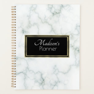 Agenda Elegante Mármore Cinza Moderno Nome Dourado
