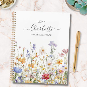 Agenda Elegante Monograma Aquarela Flor Silvestre Colorid