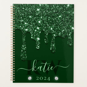 Agenda Elegante Monograma com Brilho Esverdeado Escuro