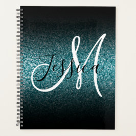 Agenda Elegante Monograma com Brilho Ombre Preto e Azul T