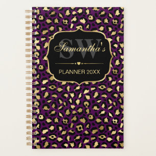 Agenda Elegante Monograma com Manchas de Leopardo em Folh