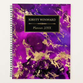 Agenda Elegante Monograma de Mármore Roxo e Dourado da Ga