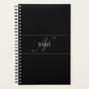 Agenda Elegante Monograma de Script Editável Preto Cinza