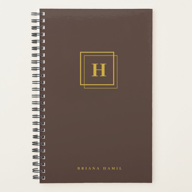 Agenda Elegante Monograma Dourado Geométrico Dupla Moldur (Frente)