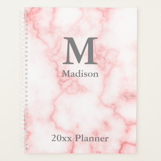 Agenda Elegante Monograma Faux Pink Planner (Frente)