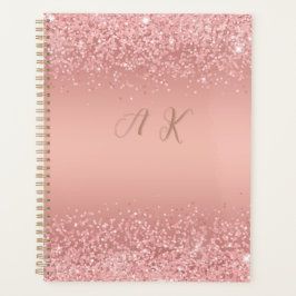 Agenda Elegante Monograma Luxo Rose Gold com Brilho