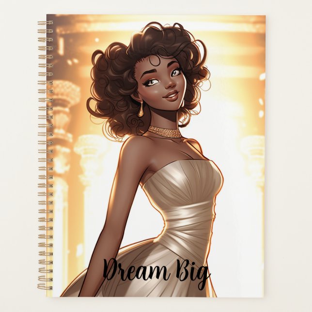 Agenda elegante, mulher, negra, bonita, americana african (Frente)
