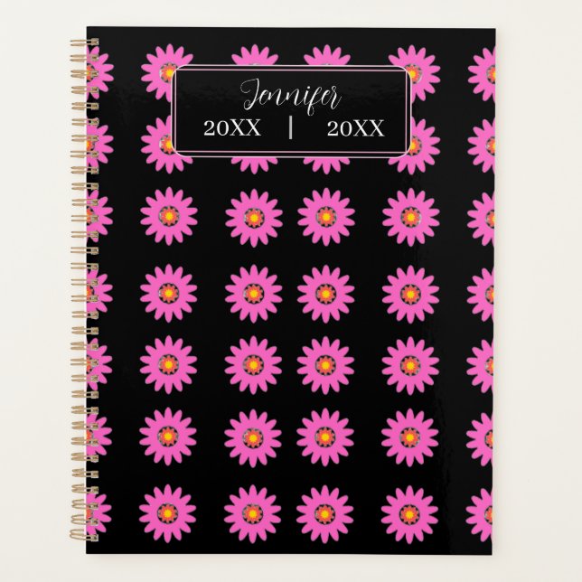 Agenda Elegante Nome Floral Rosa Personalizado e Data (Frente)