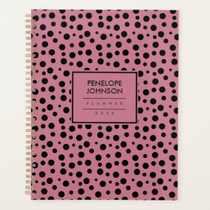 Agenda Elegante Padrão de Bolinhas Rosa Bege Preto