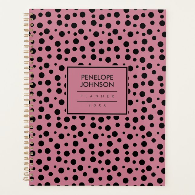 Agenda Elegante Padrão de Bolinhas Rosa Bege Preto (Frente)