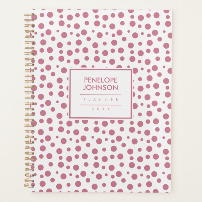 Agenda Elegante padrão de bolinhas rosa e branco (Frente)