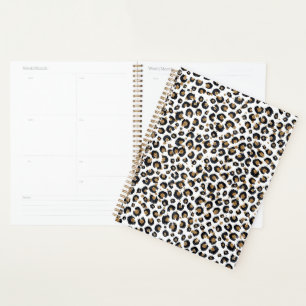 Agenda Elegante Padrão de Leopardo com Brilho Dourado