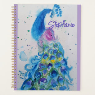 Agenda Elegante Pavão Aquarela Cores Pastel Feminino