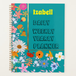 Agenda Elegante Personalize o azul floral diariamente
