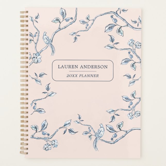 Agenda Elegante Pink & Blue Toile Planner francês (Frente)