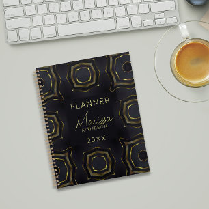 Agenda Elegante preto e geométrico Dourado