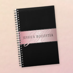 Agenda Elegante Rosa Bege Falso Ouro Nome & Iniciais