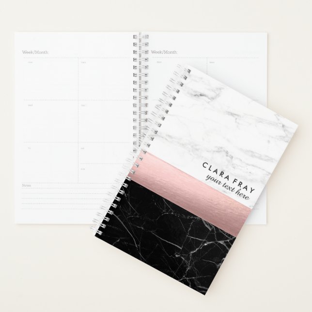Agenda elegante rosa de mármore branco preto claro (Exibição)