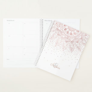 Agenda Elegante rosa dourada mandala confetti design