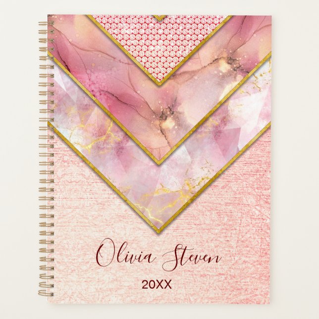 Agenda Elegante rosa dourado, geométrico (Frente)
