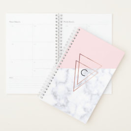 Agenda elegante rosa dourado triângulos branco cor-de-ros