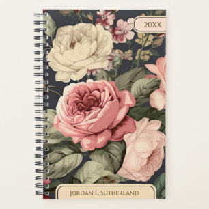 Agenda Elegante Rosa Personalizado & Floral Escura de Mar