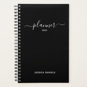 Agenda Elegante roteiro com floreios semanal mensal Preto