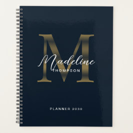 Agenda Elegante Rótulo Metálico Azul Naval Dourado Monogr