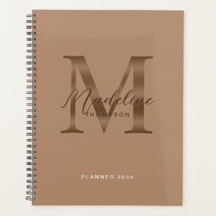 Agenda Elegante Rótulo Metálico Bege Dourado Monograma