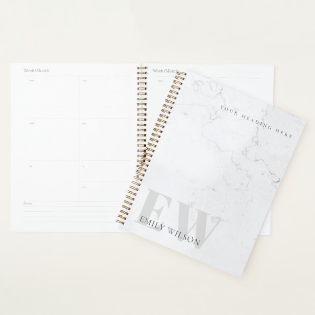 Agenda Elegante Rustic Marble Stone Cinza Monograma Nome (Exibição)