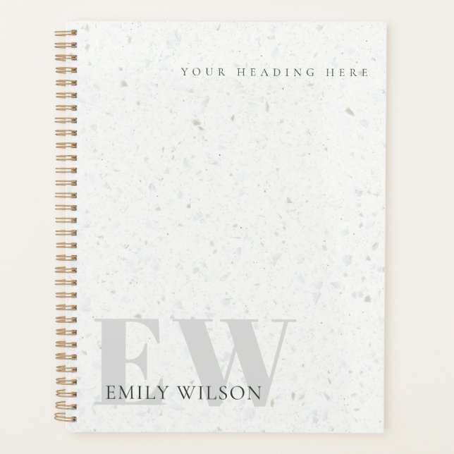 Agenda Elegante Rustic Terrazzo Stone Cinza Name Monogram (Frente)