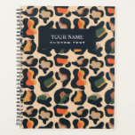 Agenda Elegante Safari Animal Skype Leopardo<br><div class="desc">Imagem digital moderna da pele do leopardo na elegante paleta de terra quente de preto, laranja, amarelo, verde e bege. Sobreposição de faixa preta.com texto totalmente personalizável em fonte clássica branca. A coluna é preta com letra branca em negrito. Legal, feminino e elegante, disponível em muitos produtos. Para obter ajuda...</div>