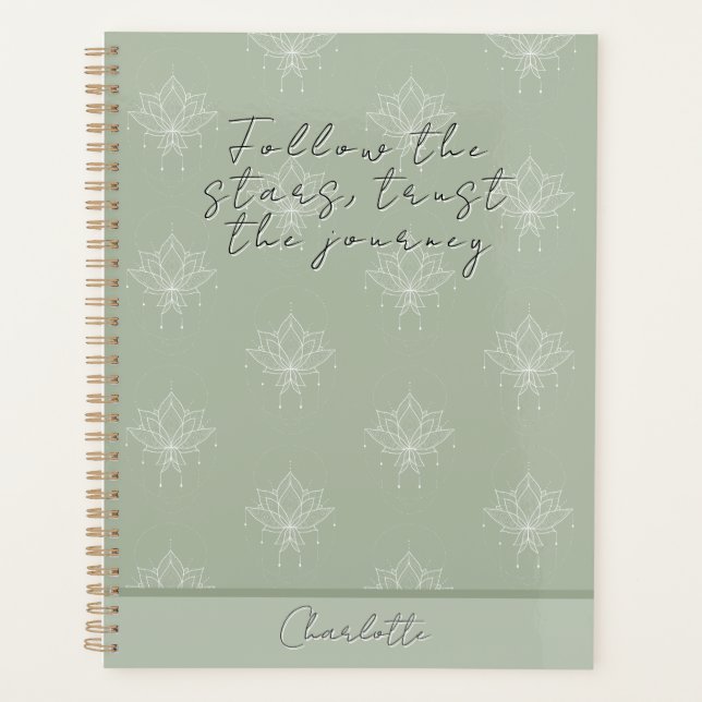 Agenda Elegante Sage Bonito Floral Lotus Siga as estrelas (Frente)