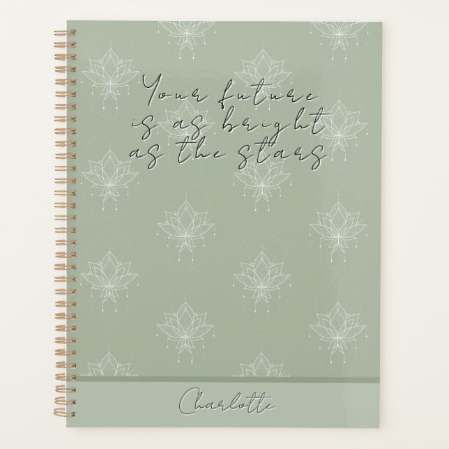Agenda Elegante Sage Floral Lotus Bright como Estrelas (Frente)
