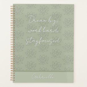 Agenda Elegante Sage Green Floral Lotus Dream Big