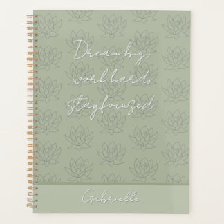 Agenda Elegante Sage Green Floral Lotus Dream Big