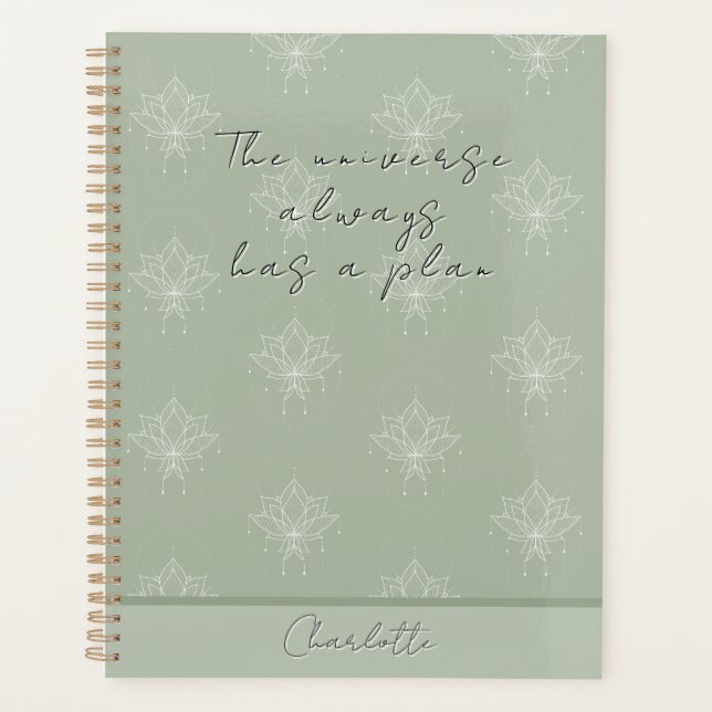 Agenda Elegante Sage Verde Bonito Universo Floral Lotus (Frente)