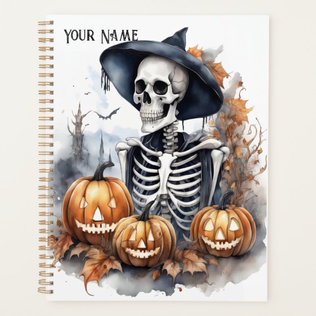 Agenda Elegante Skeleton Halloween Watercolor (Frente)