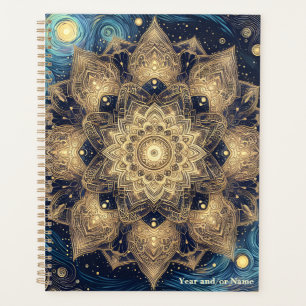 Agenda Elegante Starry Night Nebula Azul Dourada Arte Man