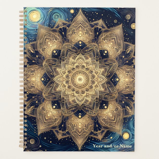 Agenda Elegante Starry Night Nebula Azul Dourada Arte Man (Frente)