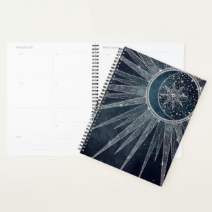 Agenda Elegante Sun Moon Doodle Mandala Blue Design