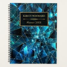 Elegante Teal e Dourada Galáxia Cristal Midnight