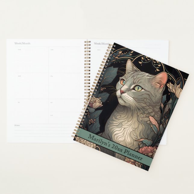 Agenda Elegante Vintage Art Nouveau Cat 2024 (Exibição)