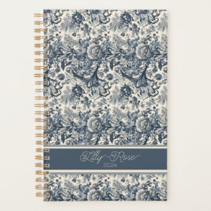 Agenda Elegante Vintage Blue Floral Toile Fleurie
