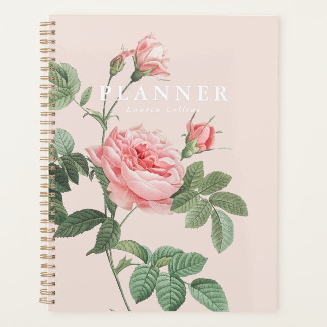 Agenda Elegante Vintage Planner Rosa Rosa (Frente)