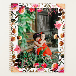 Agenda Elegante Watercolor Floral Cor Rosa Foto Verde 